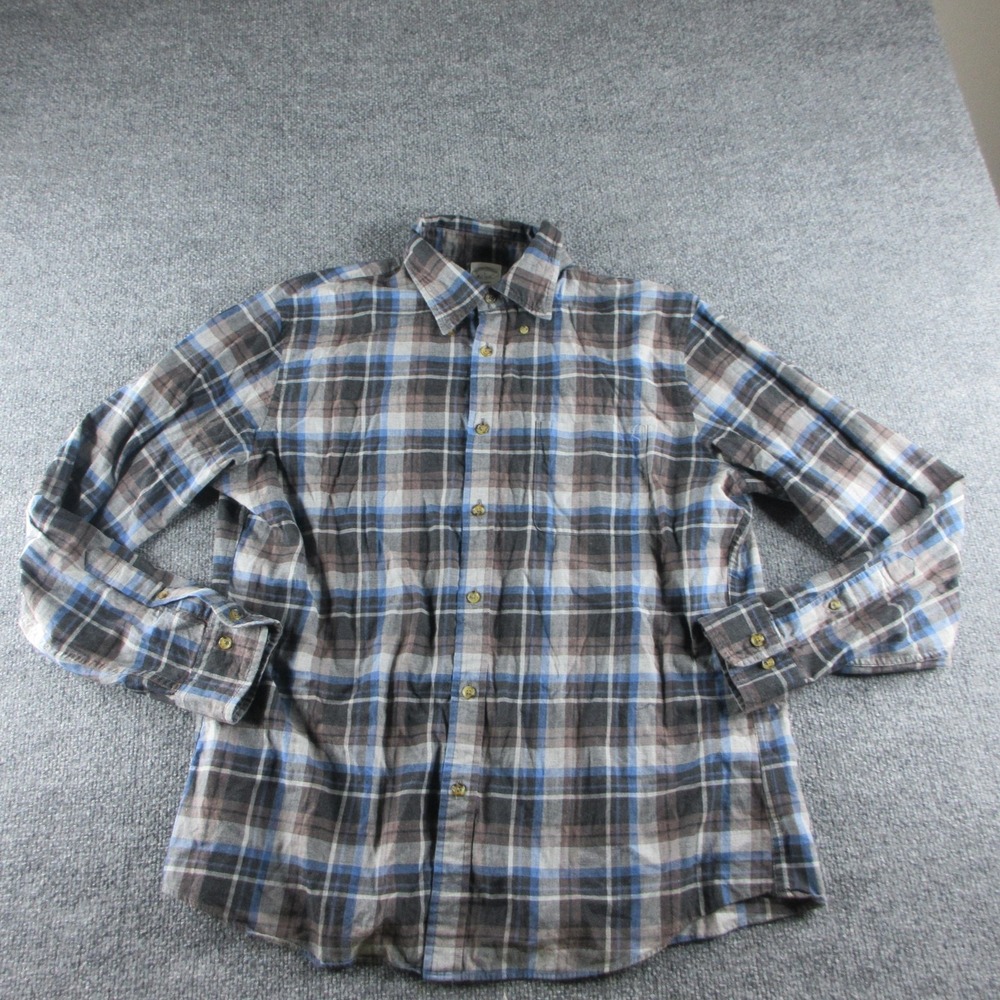 Brooks Brothers Shirt Mens L Gray Plaid Long Sleeve Button Up Regent Cotton